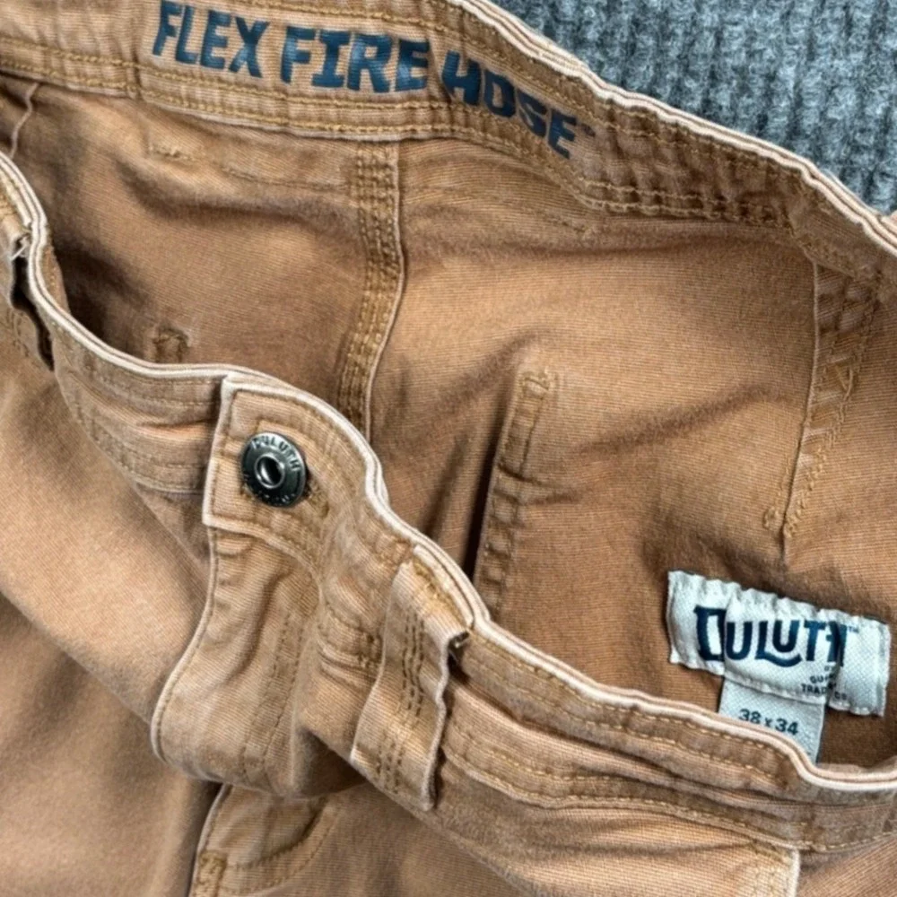Duluth Trading Co Flex Fire Hose Pants Men 35x32 (Tag 38x34) Tan Workwear Rugged